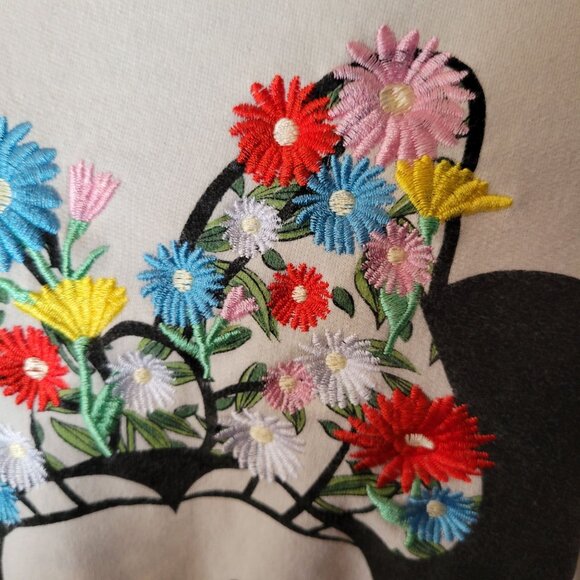 Disney Minnie Mouse Womens Crewneck Sweatshirt W/ Floral Embroidery Graphic Ivor - Picture 3 of 7